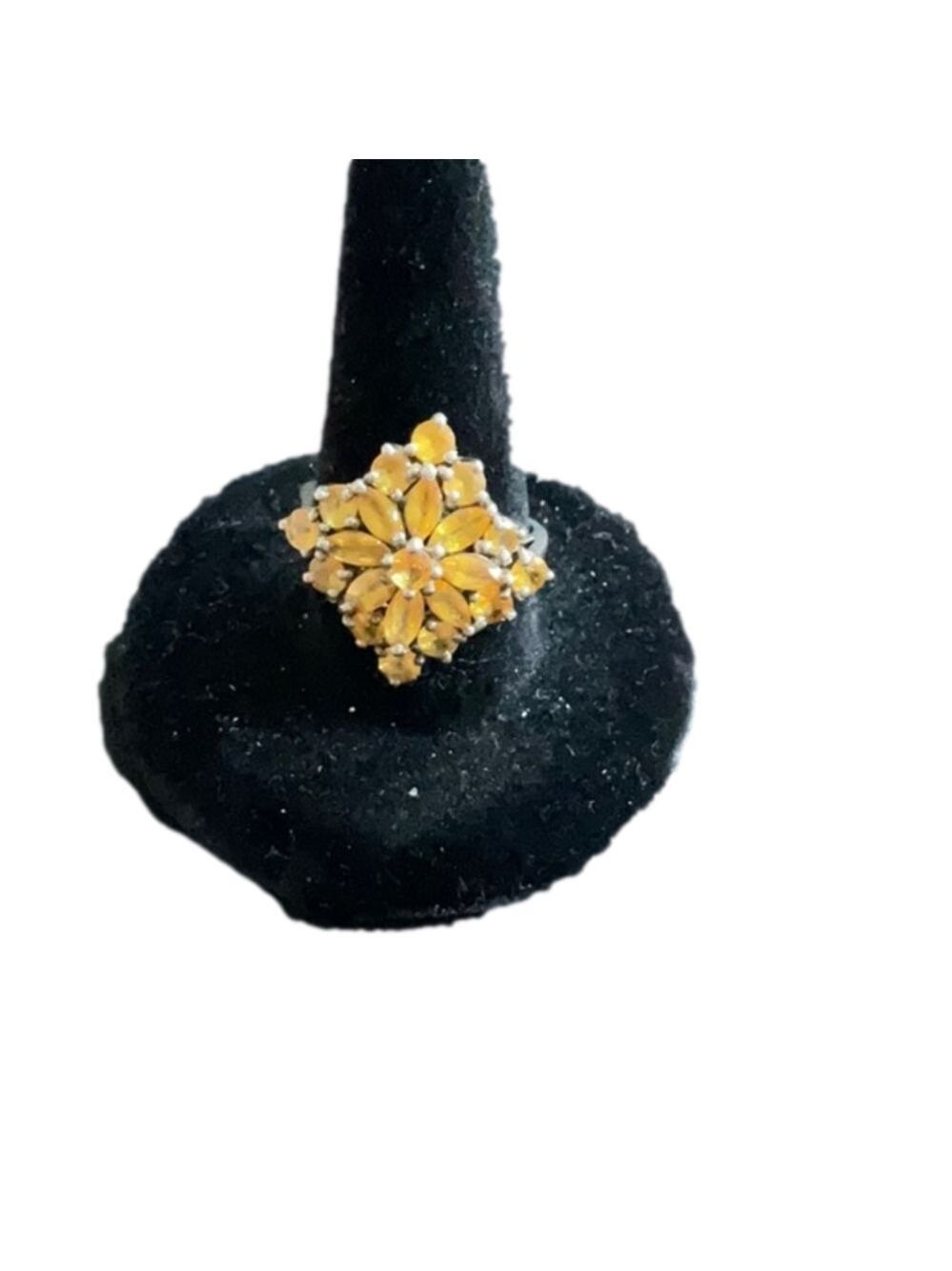 Vintage Sterling Silver Ring Canary Yellow Sapphire Stones